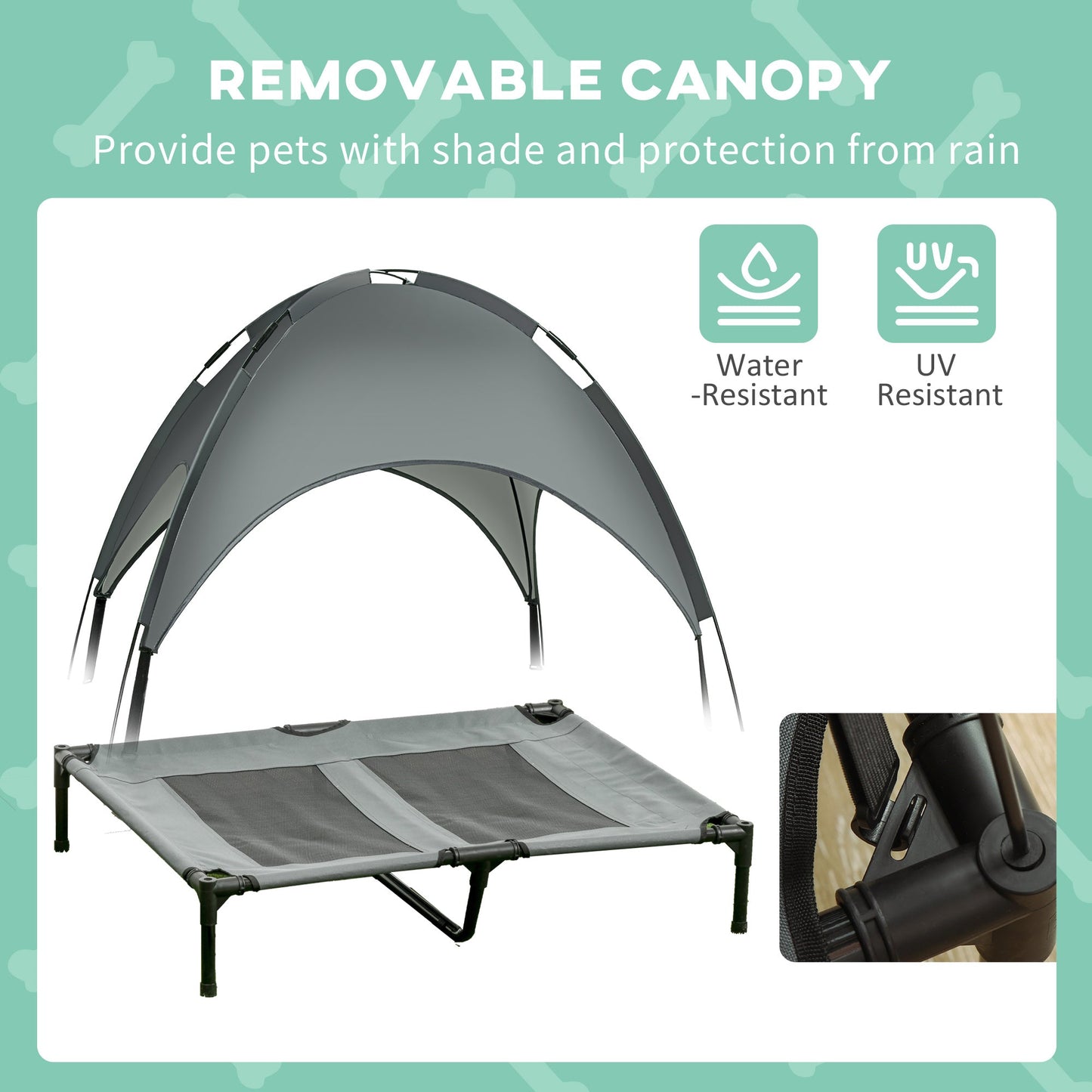 Elevated Cooling Breathable Outdoor Dog Bed with Removable Canopy | Steel frame dog bed | Heat-resistant
